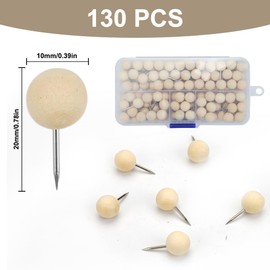 Pack of 130 Wooden Push Pins Wooden Push Pins Pins for Bulletin Board, Push Pins with Wooden Clips, Push Pins, Pin Board Needles for Cork Board, Map, Photos, Crafts