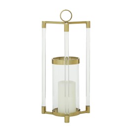 Deco 79 Stainless Steel Metal Decorative Candle Lantern with Acrylic Accents, 11" x 11" x 23", Gold