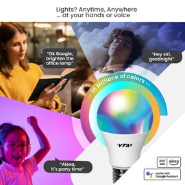 VTA+ Smart Light LED Bulb Kit x2 E27 RGB - WiFi 2.4Ghz only, Alexa and Google Home Compatible, Adjustable Colors & Temperature, Easy Installation and Setup, 9W, 800 Lumens