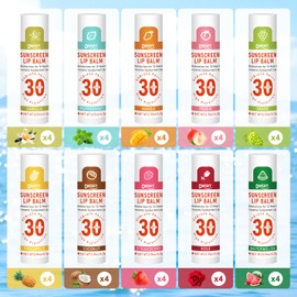 SPF 30 Sunscreen Lip Balm 40 Pack, Clear No White Cast, 10 Flavors