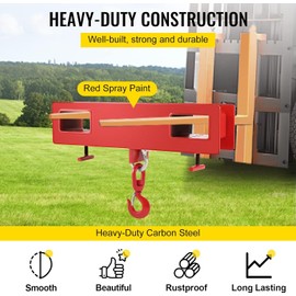 VEVOR Forklift Lifting Hook, 4400lbs Forklift Lifting Hoist, Forklift Mobile Crane with Swivel Hook and Two Large T-Screws, Fork Lifting Attachment