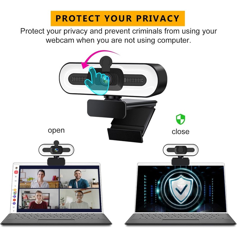 GKEAPZA Webcam with Ring Light Microphone - Streaming Web Camera,