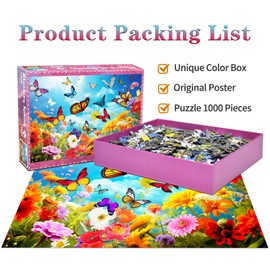 Puzzle 1000 Pieces Adult Puzzle Colourful Tile Game Flowers and Butterflies