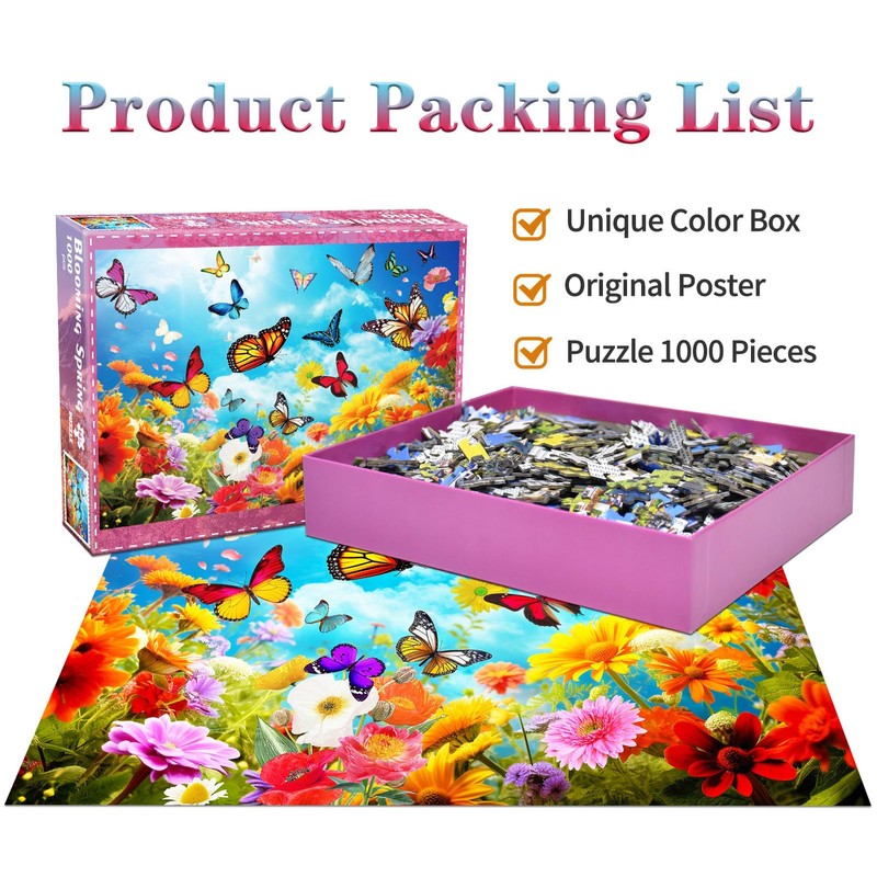 Puzzle 1000 Pieces Adult Puzzle Colourful Tile Game Flowers and