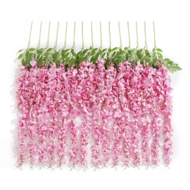 sheH 12pcs Artificial Fake Wisteria Vine Garland-GreenDec 3.6Ft/Piece Silk Wisteria Vine Ratta Hanging Flower for Home Garden Wedding Decor (Pink)