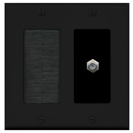 RiteAV Mesh Brush Coax Cable TV Wall Plate Dual 2 Gang Decorative - Black