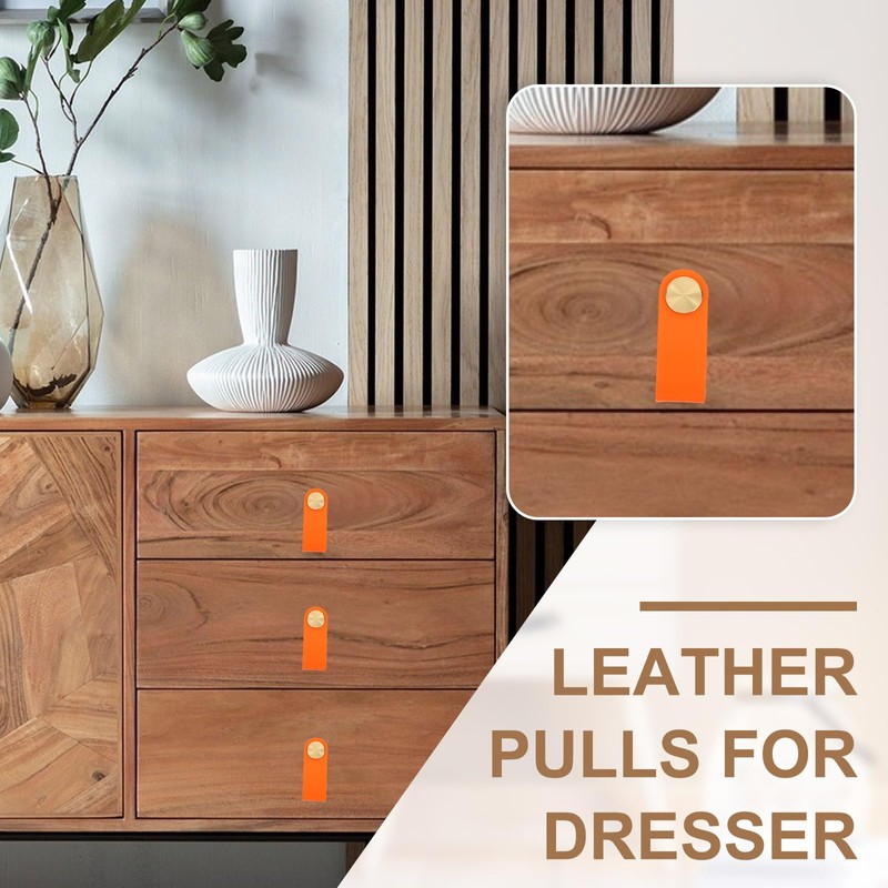 PATIKIL Leather Drawer Pulls, 4 Pack Leather Handle Center Cabinet