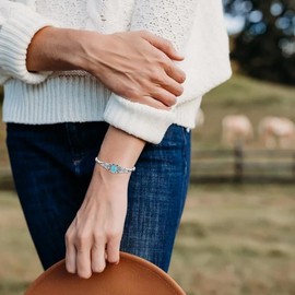 DOLIOX Genuine Turquoise Flower Vintage Bracelet, Sterling Silver Boho Adjustable Cuff Bangle Native American Western Jewelry for Women, Fit for 6.5 7 7.5 Inches