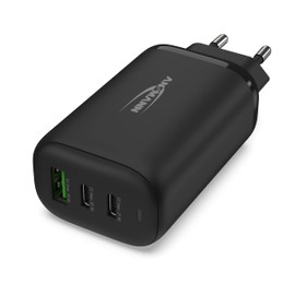 Ansmann 3-Port USB Charger 65 W - Quick Charge 3.0 Power Delivery Profil 4 superschnelles Ladegerät mit intelligenter Ladesteuerung für Laptop, Smartphone, Tablet, Go Pro, etc.
