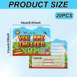 20pcs Video Game Birthday Invitation Cards, Video Game Theme Party Invitations Birthday Party Decoration Supplies for Girls Boys