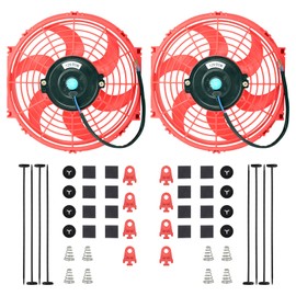 higehio 10 Inch Universal Slim Fan Push Pull Electric Radiator 12V 80W 800 CFM Electric Auto Engine Radiator Cooling Fan Mount Kit Red,2 Pack