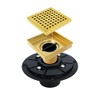 Neodrain 4 In Square Shower Drain with Golden Removable Quadrato Pattern Grate,PVC Shower Drain Base and Rubber Gasket, 4" Shower Drain With WATERMARK&CUPC Certified, Includes Hair Strainer