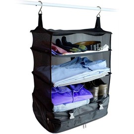 LiebeWH Bolsas de Equipaje Organizador de Transporte Armario de Maleta Portátil de 3 Estantes con Gancho para Ahorrar Espacio de Viaje(LiebeWHsdkcgw76