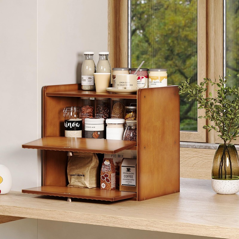 Trironsun Rustic Bread Box for Kitchen Countertop Bamboo Bread Storage