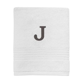 Avanti Linens - Monogram Embroided Hand Towel, 100% Cotton Bathroom Decor, J, White/Gray