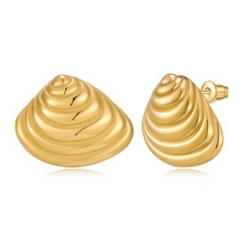Seashell Stud Earrings for Women 18K Gold Plated Stainless Steel Chunky Textured Big Shell Earrings Hypoallergenic Trendy Beach Summer Jewelry Gift Set with Elegant Gift Box, Stainless Steel, No