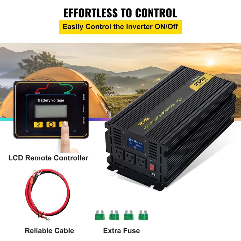 VEVOR Power Inverter, 2500W Modified Sine Wave Inverter, DC 12V