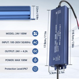 SUCIKORIO 24V 100W LED Transformer Waterproof IP67, Ultra Slim LED Driver 110V AC to 24V DC 4.2A 100 Watt Quiet Low Volt Converter Power Supply Constant Voltage for LEDs Strip, Indoor & Outdoor