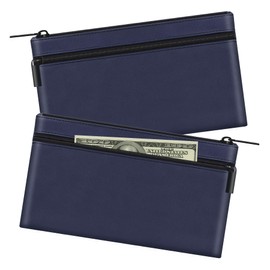HAUTOCO 2 Pack Money Bag with Zipper 11x6.1 inch Money Pouch with Lined PU Leather Bank Bag Two Pockets Utility Wallet for Cash Check Receipt Coins Cosmetics, Dark Blue