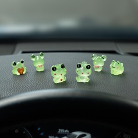 Rislobx Luminous Frog Car Dashboard Decor, 6PCS Fun Frog Car Dash Decorations Car Rear View Mirror Ornament Interior Accessories for Home Office