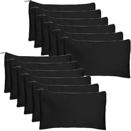 12 Pieces Blank DIY Craft Bag Canvas Pencil Case Blank Makeup Bags- Canvas Pencil Pouch Bulk Canvas Cosmetic Bag Multi-Purpose Travel Toiletry Bag Canvas Zipper Bags (Black, 21 * 13CM)