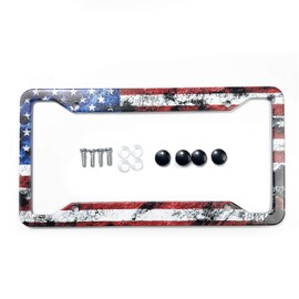 EXMENI Custom Patriotic USA License Plate Frame Quality Aluminum License Plate Cover American Flag Design License Plate Veteran Patriot Novelty License Plate Frame