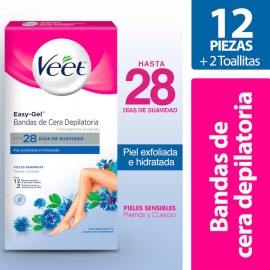 Veet Bandas Depilatorias Corporales Piel Sensible, 12 Piezas