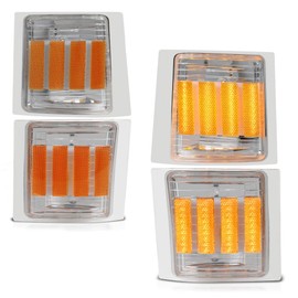 [Sequential Turn Signal] VIPMOTOZ Full LED 4PC Amber Corner Side Marker Lights Turn Signal Compatible With 1994-1999 Chevy Suburban Tahoe 1500 2500 Chrome Housing Clear Lens 4 Piece Set