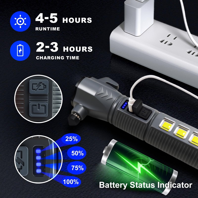 GEEBONFLUGENS Red Emergency Car Flashlight - 2000 Lumen Dual Light
