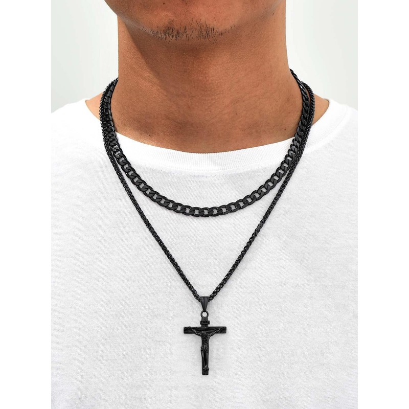 Black Crucifix Pendant Necklace for Men Jesus Christ Amulet Necklaces