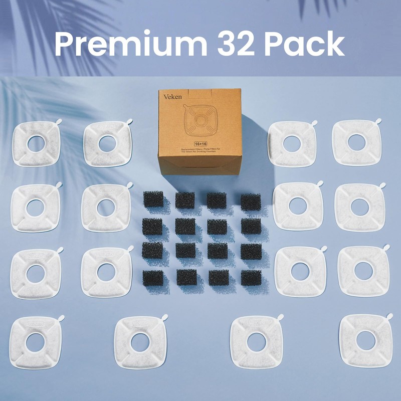 Veken Cat Water Fountain Filter, Classic 16 Pack Replacement Filters