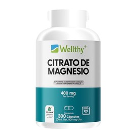 Wellthy Citrato de Magnesio Premium 300 Cápsulas 400mg. 100% Natural, Cápsulas Veganas, 100 Días de Consumo.