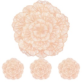 MuuXii Round Placemats Set of 4 Rose Gold Flower Tablemats Vinyl Metallic Place Mats Dining Table Setting Kitchen Table Mats for Wedding Party Holiday Decorative