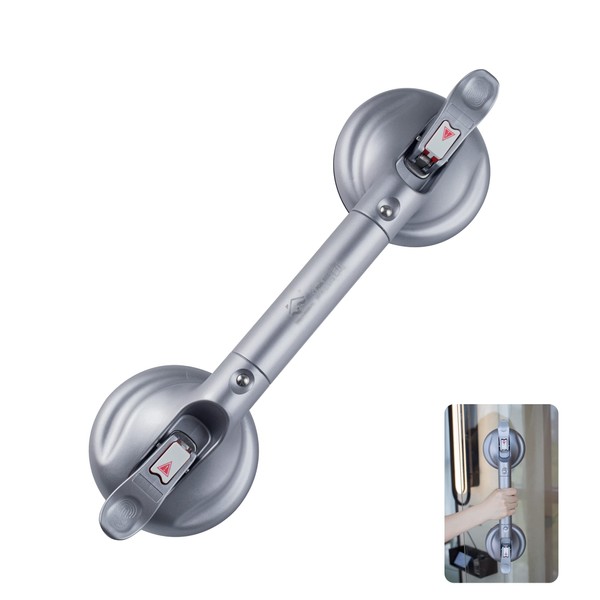 DAREN MEDICAL Heavy Duty Suction Shower Grab Bar - Toilet Bathroom Bathtub Safety - Shower Handles, Suction Cup Power Up to 250 LB, Perfect for Elderly Seniors(17 Inch, Gray Silver)