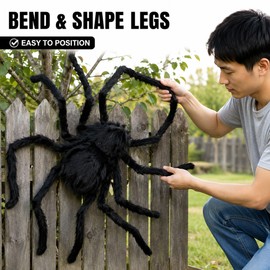 Giant Hairy Halloween Spider Decoration – Realistic Bendable Plush Spider for Indoor Outdoor Yard, Porch & Party Décor