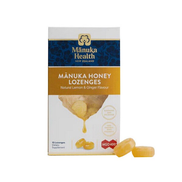 Manuka Health Honey Lozenges Ginger & Lemon 15 Lozenges By