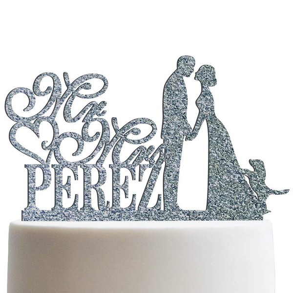 Groom Bride and Puppy Wedding Cake Topper Custom Made Wedding Favor Mr Mr With Dog Cake Topper for Wedding | Glitter Cake Toppers