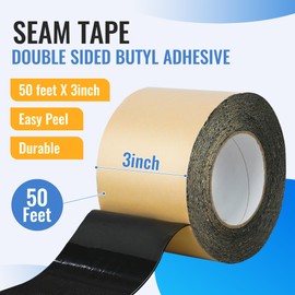 HTZSSON Pond Liner Seam Tape 3" x 50' - Double Sided Butyl Adhesive Tape for EPDM Liners, Waterproof Repair Patch for Ponds, Fish Ponds, Water Features & Outdoor Landscaping (Black)