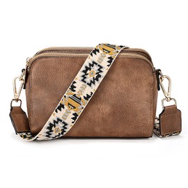 UTO Small Shoulder Bag Women's Stylish Leather Handbag Many Compartments Wide Strap Crossbody Bag with Adjustable Shoulder Strap Shoulder Bag PU Faux Leather Brown, 1307 Brown