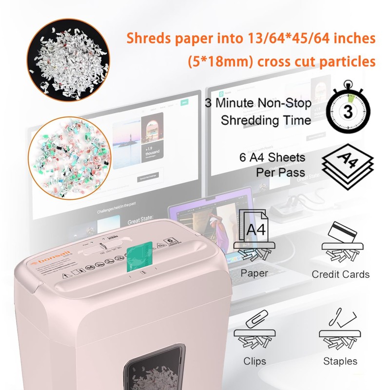 bonsaii Bonsaii Compact Design for Business Paper Shredder, 6-Sheet Cross-Cut,