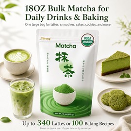 Japanese Organic Matcha Powder 18oz: Culinary Grade Green Tea Powder for Matcha Latte, Smoothies & Baking, Unsweetened, No Additives, Bulk Size for Daily Drinks & Recipes