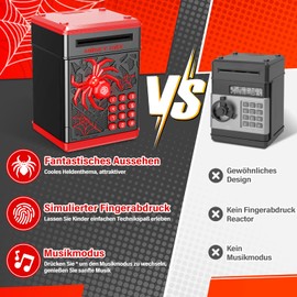 Yellcetoy Spider Safe Children's Money Box Children with Code Electric Safe Piggy Bank Money Safe ATM Piggy Bank Birthday Christmas Gifts for Boys Girls 3 4 5 6 7 8+ Years Black