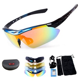 HugeAuto Polarised Sports Sunglasses, X7 Army Sunglasses, Military Tactical Glasses with 4 Interchangeable Lenses, Protective Glasses for Men and Women for Running, Cycling, Skiing