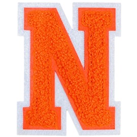 1 PCS 4.0" Orange Chenille Letter Patch, Iron on Patches for Hats, Clothes, Bags, Backpacks, Jeans, Hoodies, Jackets - Initial Patch, Large Varsity Letter (N)