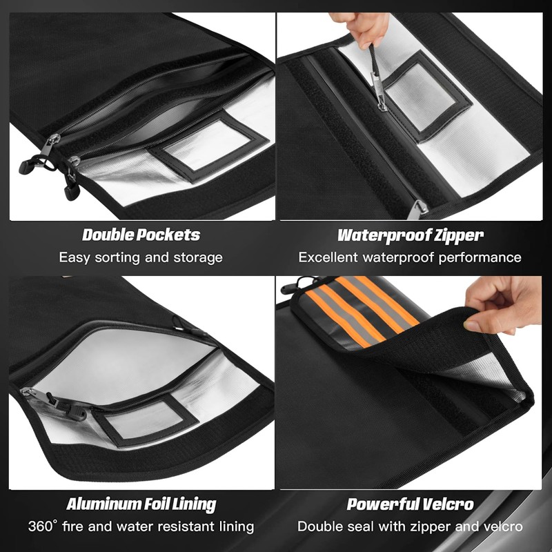[100% Aussie Owned] Fireproof Document Bag, 2 Pockets with Night