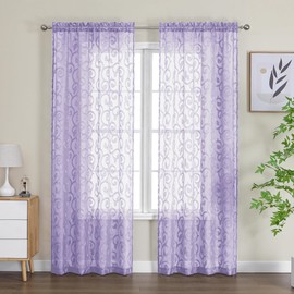 OWENIE Furman Sheer Curtains 84 inches Long for Bedroom Living Room 2 Panels Set, Light Purple Curtains Jacquard Clip Light Filtering Semi Sheer Curtain Rod Pocket Window Drapes, 2 Pcs Each 40 W 84