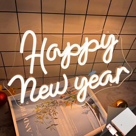 Happy New Year Neon Sign Battery Operated Led Christmas Neon Sign for Wall Decor Christmas Decor 2025 New Year Light Up Sign for Home Bar Cafe Shop New Years Eve Party Supplies