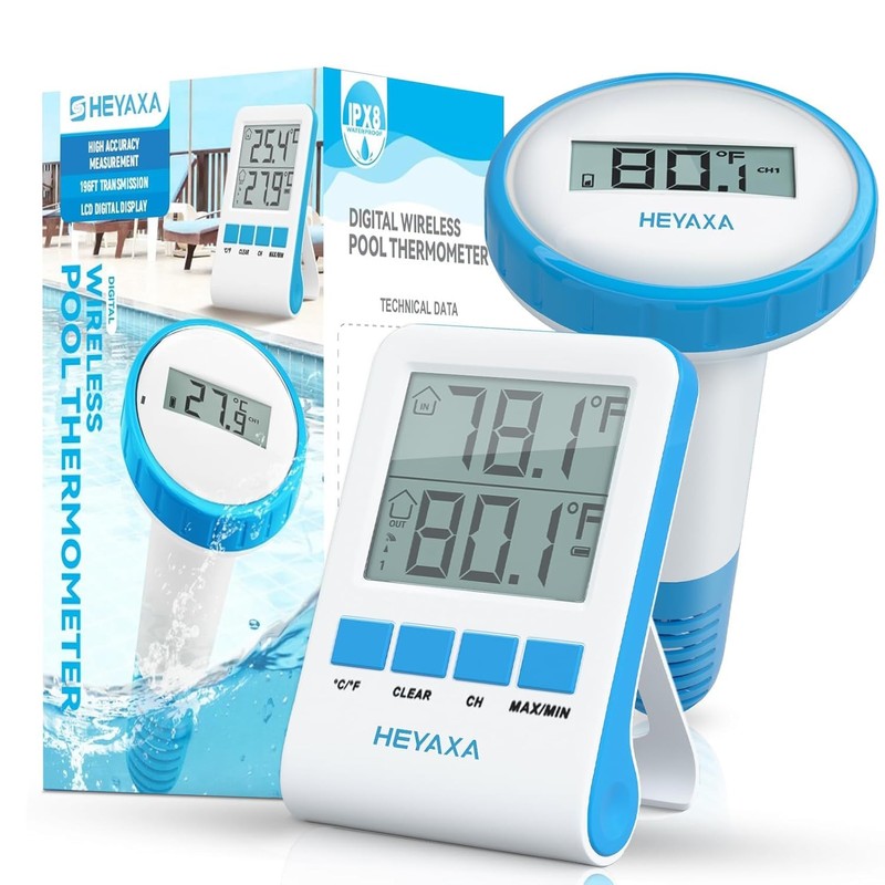 Wireless Pool Thermometer, Floating Easy Read, IPX8 Waterproof Digital Thermometer