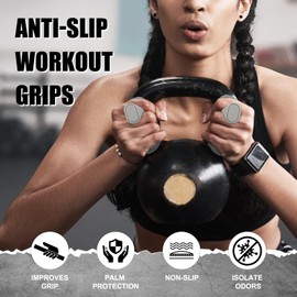 Hysenm Rubber Gym Grips for Men Women, Anti-Slip Workout Grips Fingerless Workout Gym Gloves Pull Up Grips No Sweaty, Hand Protection Grips for Gym Training and Exercise, Bar Pad, Deadlifts (Pair)