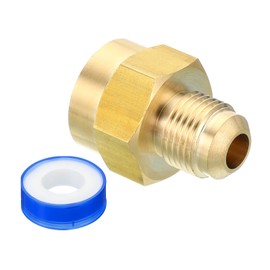 PATIKIL Brass Flare Tube Fitting, Union Coupling Gas Adaptor 3/8" SAE 45° Flare Male to 1/2" NPT Female Pipe Connector Adapters with PTFE Tape for Refrigeration Gas System